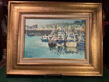 Peinture HST bateaux amarrés