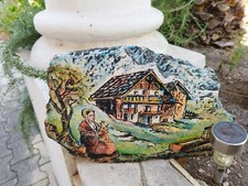 tableau peinture paysage de montagne sur pierre ardoise