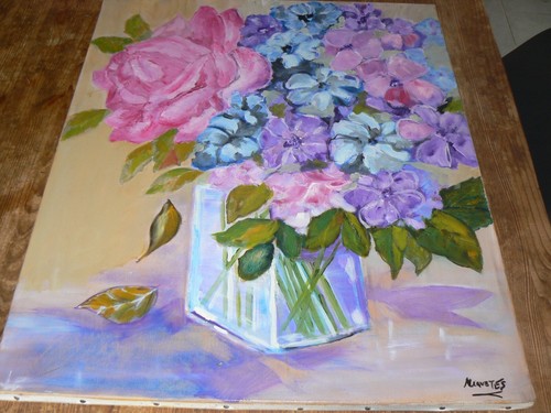 Huile sur toile fleurs pot - sur, en