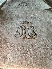 6 Serviettes Lin et coton ancien  66x77 cm, Broderie Monogramme Personnalisée