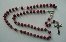 CHAPELET 59 Perles en BOIS rouge SACRE COEUR de JESUS.. 42 cm