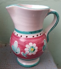 pichet terre cuite emaillee aux fleurs vintage italy