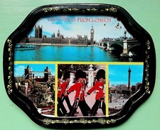 Petit Plateau en Tôle lithographiée - Londres - Greetings from London -  Vintage