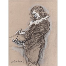 WEISBUCH Claude - Dessin original "Portrait de Jacques Callot" 37x28cm - 2013