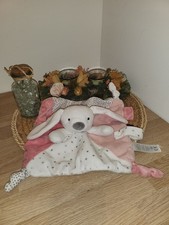 Doudou plat Lapin OBAIBI rose blanc gris étoile pois, Comme Neuf, B1