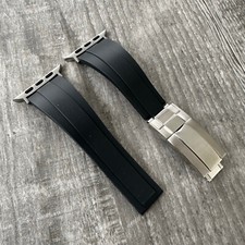 Noir Oysterflex Caoutchouc Deployment Fermoire Montre Bande Pour Apple Watch