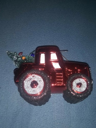 Christmas ornament red - red, tractor