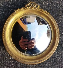 Ancien petit miroir bombé miroir de sorcière style Empire diamètre 11,4 cm