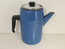 Cafetière ancienne vintage coffee pot tole émaillée bleue enamelled années 50