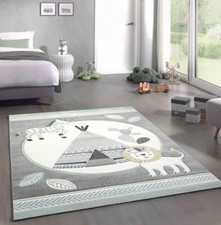 Tapis de Jeu Tapis Chambre d'Enfant Cactus Lion Tente Indienne Zebra jaune gris 