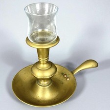 Bougeoir à main en bronze? avec cuve en verre doré vintage ancien années 50