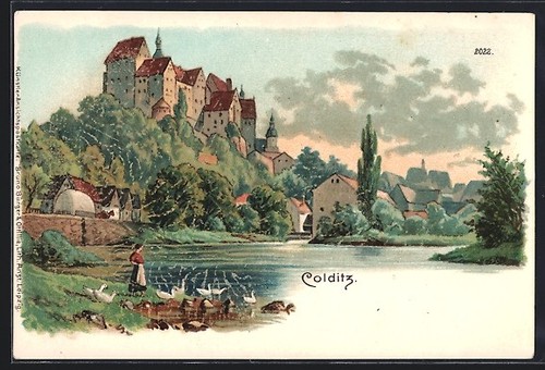 Lithographie colditz panorama - lithographie,
