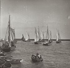 Plaque de verre vue stéréoscopique grand format "Barques et voiliers" circa 1910