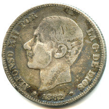 Espagne 2 pesetas argent Alfonso XII 1882 n°7598