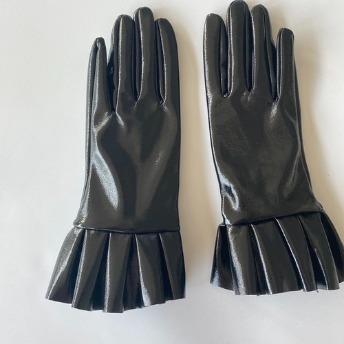 Femme simili cuir gants ruche - femme,