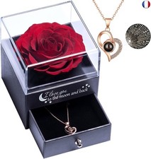 Yamonic Vraie Rose Eternelle avec Collier I Love You, Idée Cadeau Femme 