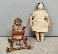 Lot 2 POUPEES Mode BEBE Trotteur Porcelaine Platre Collection Miniature XIXe C35