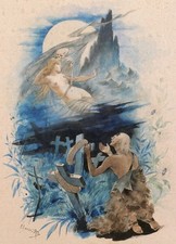 dessin ancien "Jean Ulysse-Roy" femme nue symbolisme mort tableau