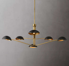 ItaliaMid Century Laiton Antique Noir Spoutnik Lustre de Plafond Vintage Italien