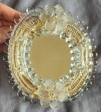 MURANO miroir miniature en verre de Venise transparent Fond bois & papier doré