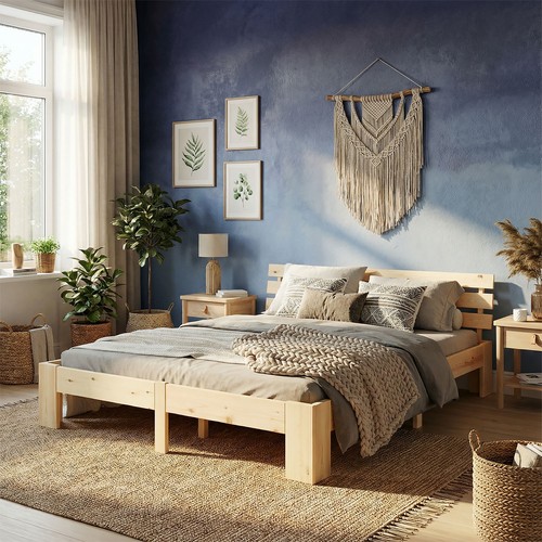 Lit double 140x200 bois - lit, en