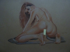 dessin  pin up rousse signé Melos