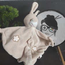 Doudou plat lapin CREDIT AGRICOLE beige fleurs Rayé Rayures 