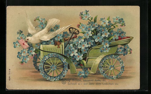 Carte postale gaufrée voiture