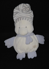 Peluche doudou canard musical TIAMO Collection blanc crème bleu bonnet 22 cm TBE