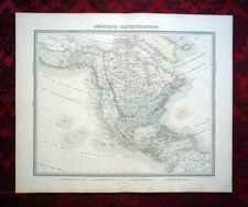 Carte de l'Amérique du Nord, atlas de Saint-Cyr, gravure originale de 1853