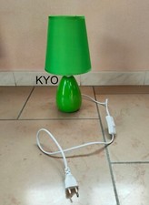 Lampe chevet à poser conique cylindre rond moderne céramique, abat-jour vert