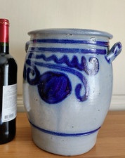 BETSCHDORF Alsace Pottery Large Confit Pot Crock Jar Cobalt Blue Salt Stoneware