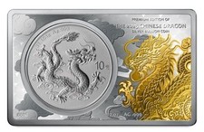 CHINESE DRAGON 2025 COIN IN BAR 3 oz Silver Premium Gold Glided Set
