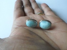 boucles d'oreilles en argent massif, clous, cabochons de pierres larimar