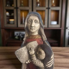 Statue médiévale en pierre polychrome STE-ANNE BRETAGNE signée