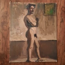 Huile Toile Tableau Portrait Nu Homme