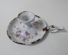 bougeoir à main en acier émaillé fleurs vintage