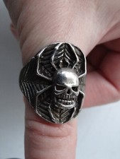 Bague Homme Argent Acier Moto Biker Araignée G&S USA 86 Forever Wild Vintage T69