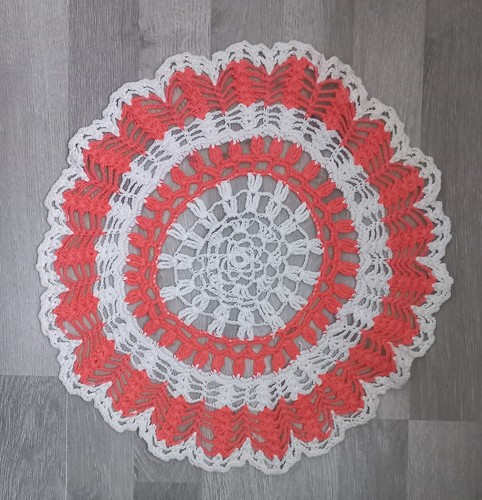 Napperon rond blanc orange - napperon,