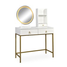 Coiffeuse Avec Miroir Lumineux "Essie" 125cm Blanc & Or