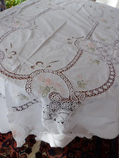superbe NAPPE neuve ovale Brodée Main Incrustations Broderies jours  1M70 X 2M70
