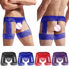 Garter Panties Men Sheer Lace Briefs Homme Underpant Ball Pouch Gay /