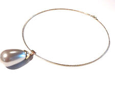 Bijou collier perle bélière plaqué or sur  torque en alliage doré necklace