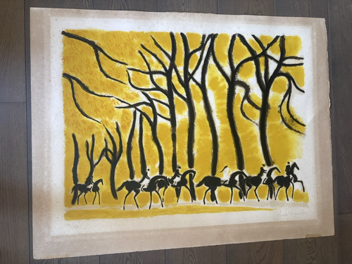 Grande lithographie ancienne - lithographie,