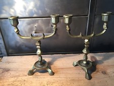 Paire Bougeoirs Anciens Bronze