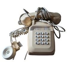 Téléphone Fixe Vintage Beige à Boutons - Années 80 - Fonctionnel - Style Rétro