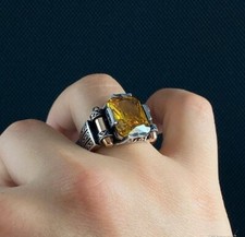 Citrine Mens Ring Solid Sterling 925 Silver the Ottoman heritage of high jewelry