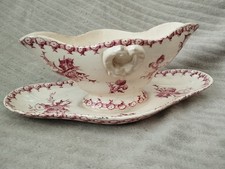 Ancienne Saucière en faïence de Gien décor Modèle Chardons rose