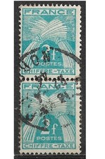 Timbre Chiffre Taxe YT 72 type GERBES 2f bleu clair 1943 1946 Oblitéré ; NORD