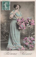 CP BONNE ANNEE FEMME ROBE